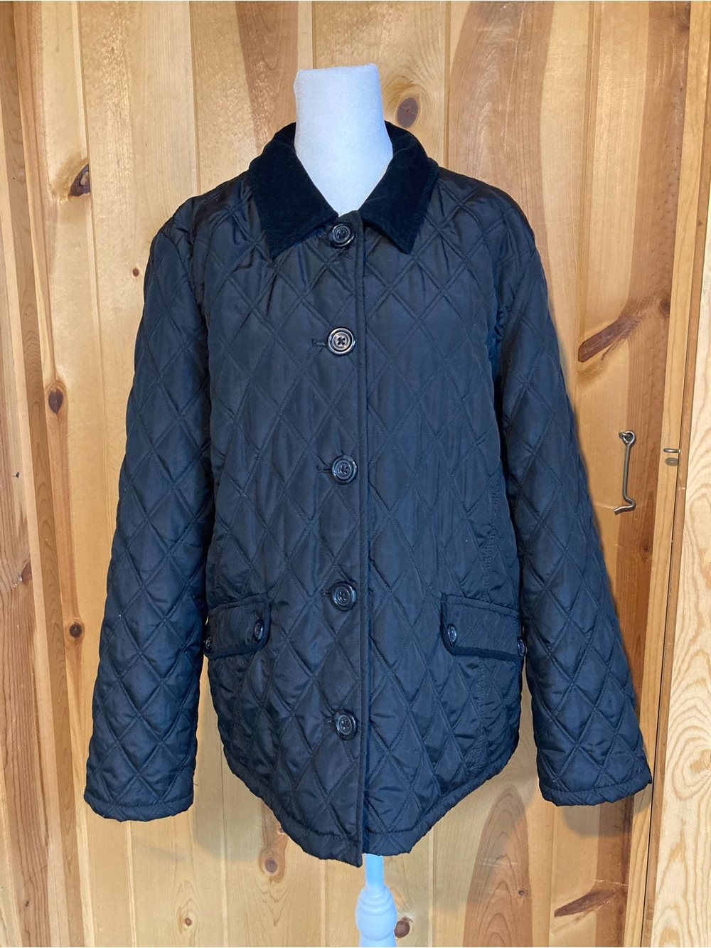croft & barrow Black Quilted XL Women’s Button Jacket Corduroy Collar Pockets